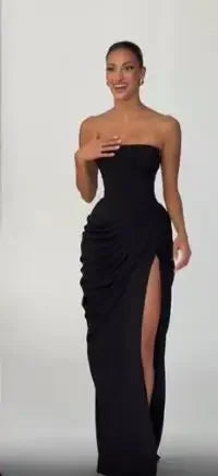 Solid Pleated Strapless Women's Dress Backless Off-shoulder