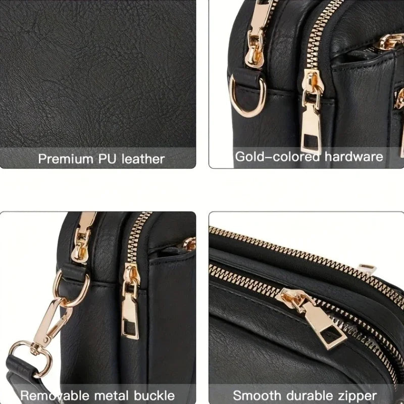 Retro fashion classic, women's multifunctional bag, zipper shoulder strap crossbody bag, small square bag, suitable for office w