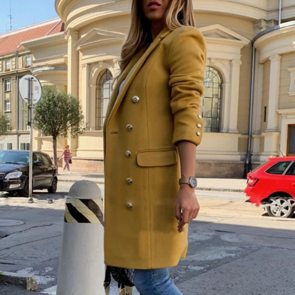 Solid Overcoat Button Lapel Woolen Coat