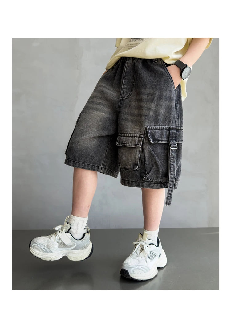 Black Denim Cargo Shorts