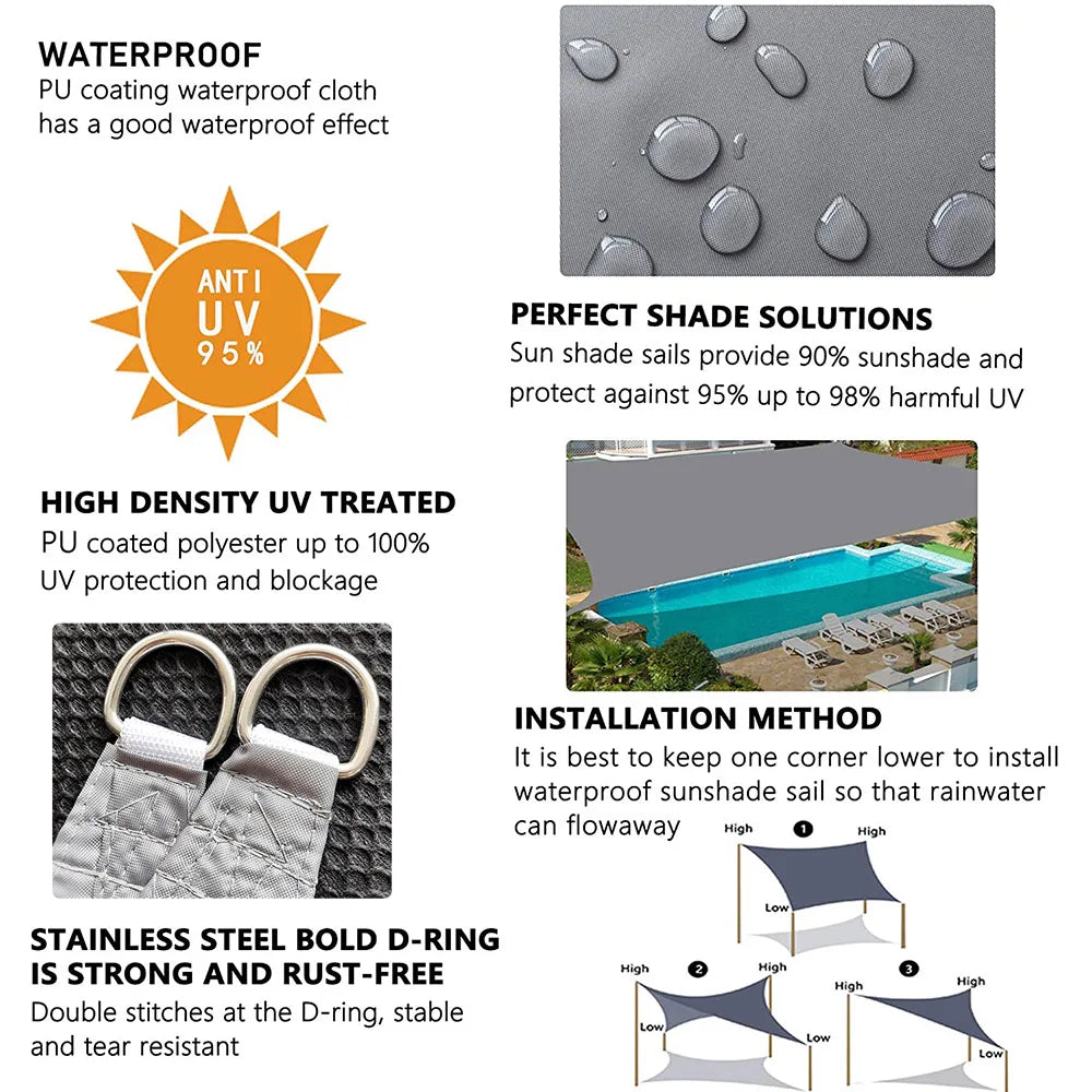 5x5x5/2x2x2M Waterproof Sun Shelter Triangle Sunshade Protection