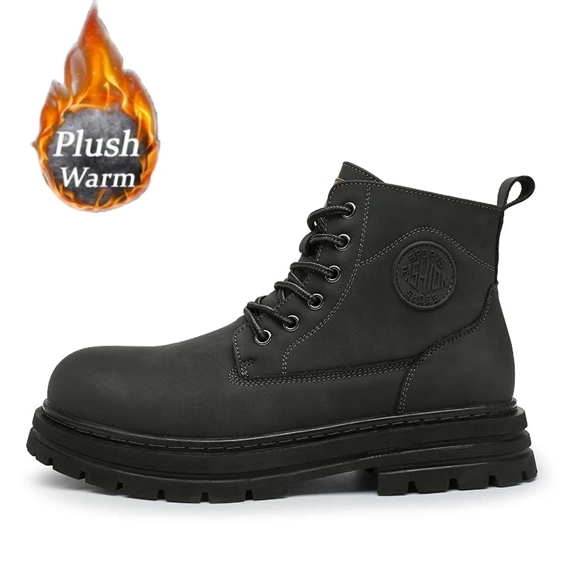 New autumn and winter men's boots rain boots high-top fashion side zipper motorcycle boots men's outdoor warm booties lacing 46