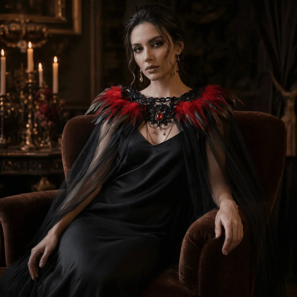 Black Halloween Feather Cloak