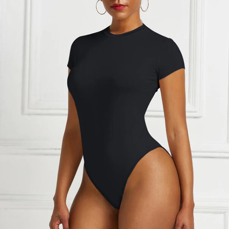 One Piece Bodycon Bodysuit Short Sleeve O Neck