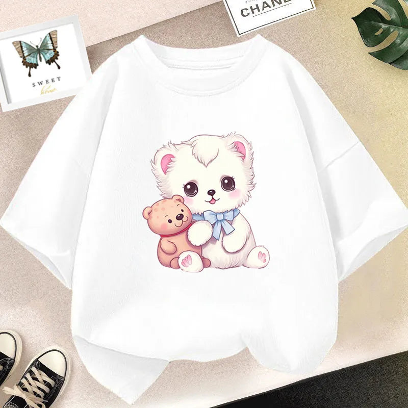 Cat Girls T Shirt Clothes Girls Animal Children T-Shirt Kids Summer Cat Lively Cute Funny Baby T Shirts Tops 2023