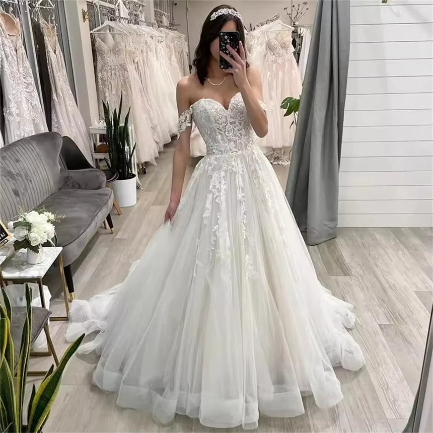 Boho Wedding Dress Lace Applique A-Line Wedding Gowns