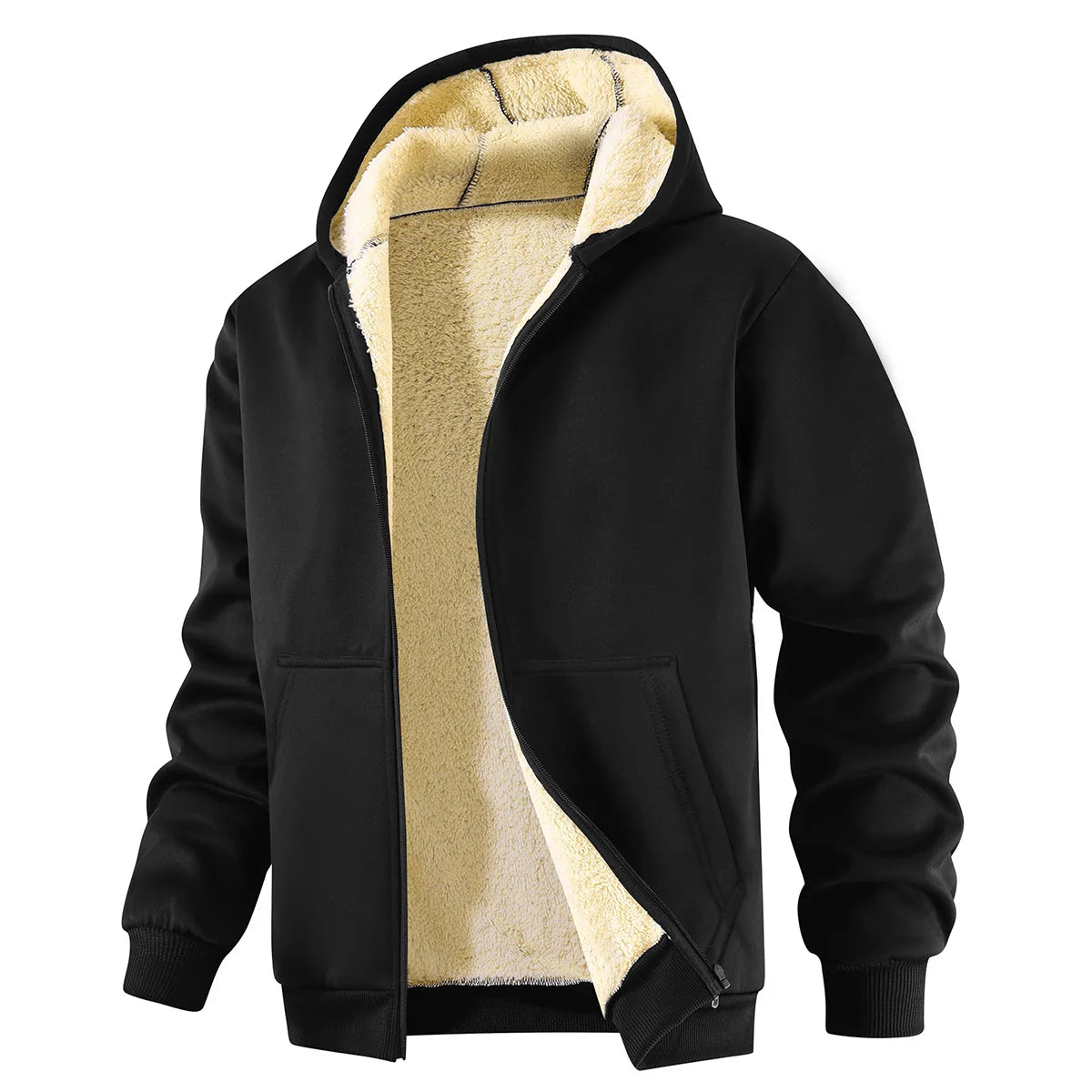 Men's fleece-lined and thickened winter sherpa hooded jacket