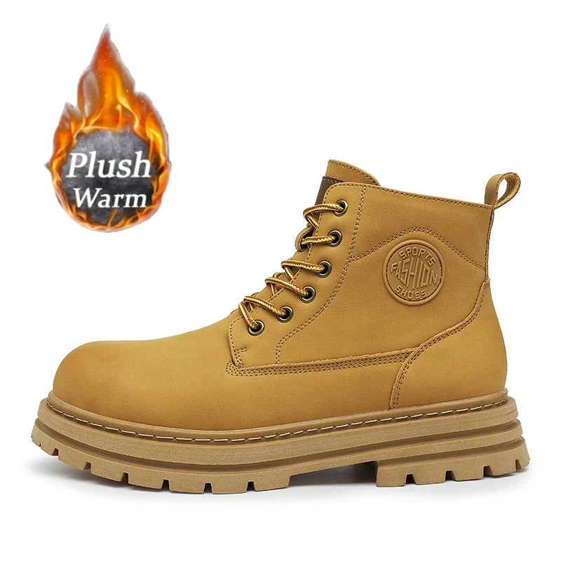 New autumn and winter men's boots rain boots high-top fashion side zipper motorcycle boots men's outdoor warm booties lacing 46
