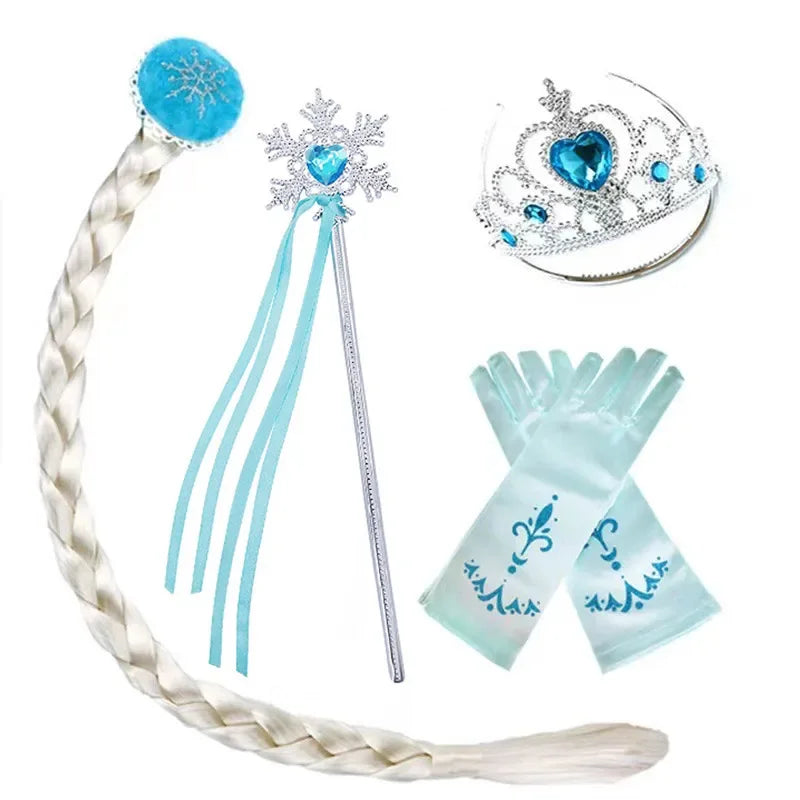 Elsa Birthday Party Costume Play Accessories Headwear Tiara Snow Queen Kid Princess Wig Braid Kid Carnival Cosplay Dress up Kits