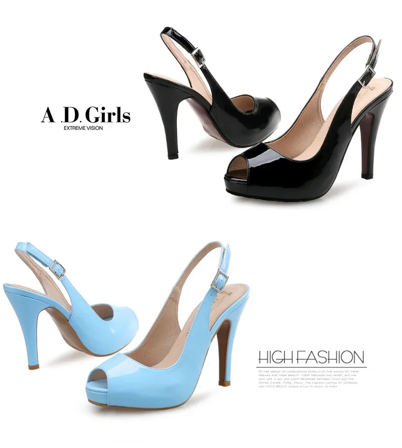 high-heeled women's nude color patent leather waterproof platform fish mouth
