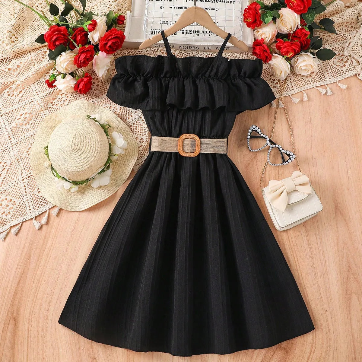 Dresses One-line Shoulder Strap Patchwork Lace Dress