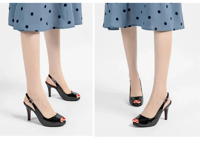 high-heeled women's nude color patent leather waterproof platform fish mouth