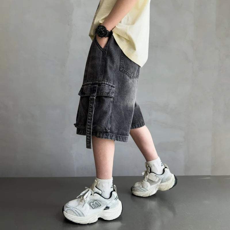 Black Denim Cargo Shorts