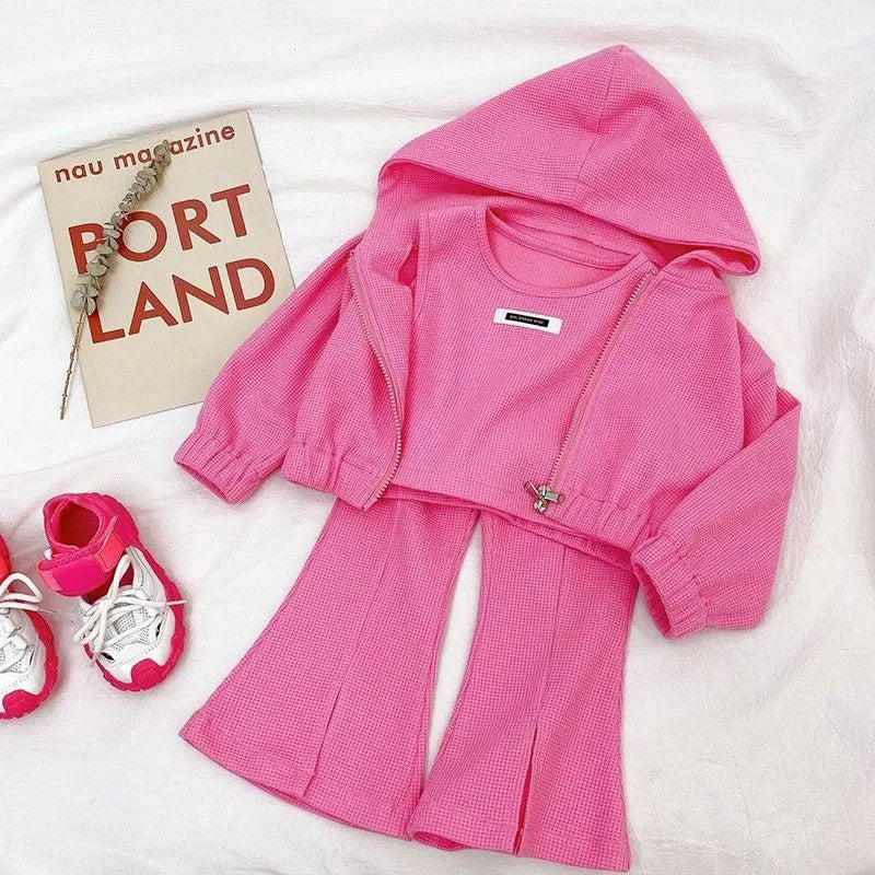 Children's Clothing Sets Hoodie+ Tank Top + Bell-bottoms 3Pcs Sets Kids Clothes Girls Baby Girl Outfit Set Kids Boutique Clothes