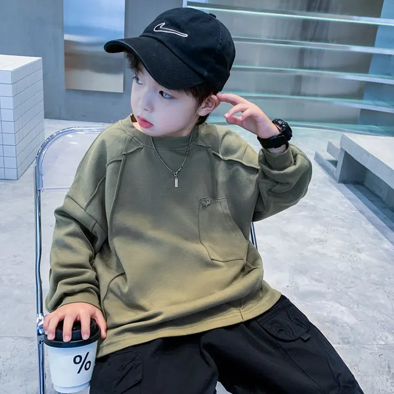 New Boys Sweatshirts 8 10 12 14Years Old Children Pullover Cotton Long Sleeve Korean Clothes Spring Fall Casual Sweatshirts Tops