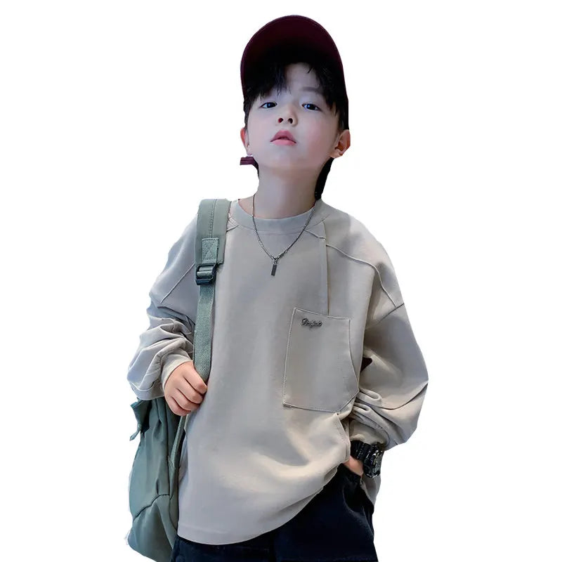 New Boys Sweatshirts 8 10 12 14Years Old Children Pullover Cotton Long Sleeve Korean Clothes Spring Fall Casual Sweatshirts Tops