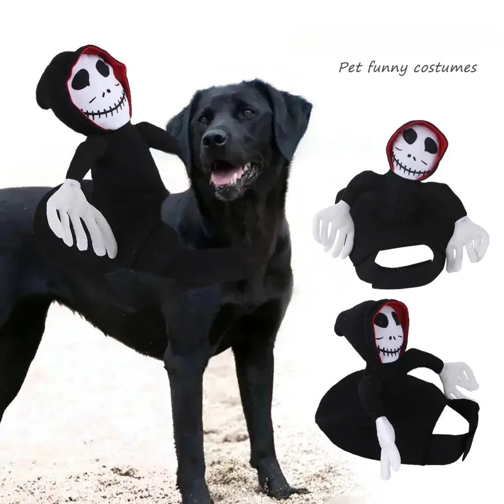 Halloween Pet Dog Costume Skeleton Reaper Rider
