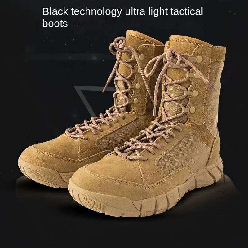 Man Lightweight Tactical Boots Combat Anti-Collision Training Lace Up Waterproof Outdoor Hiking Breathable Shoe