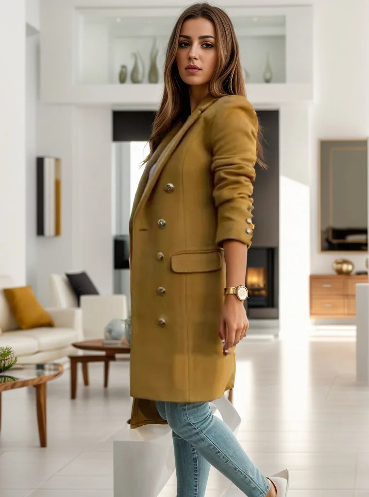 Solid Overcoat Button Lapel Woolen Coat