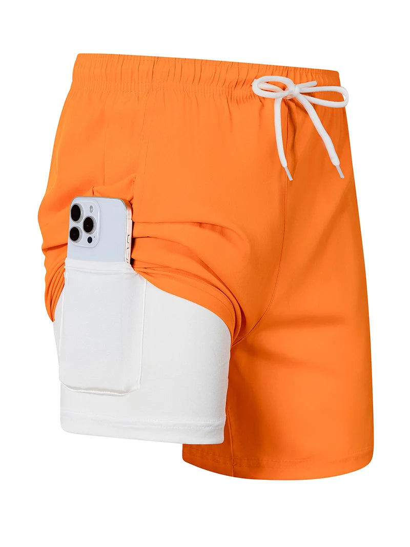 Mens Swim Trunks with Compression Liner Phone Pocket