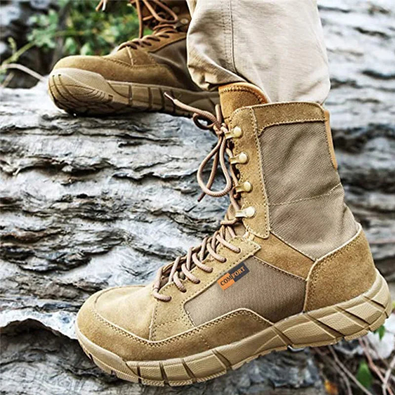 Man Lightweight Tactical Boots Combat Anti-Collision Training Lace Up Waterproof Outdoor Hiking Breathable Shoe