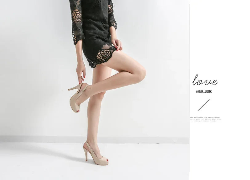high-heeled women's nude color patent leather waterproof platform fish mouth