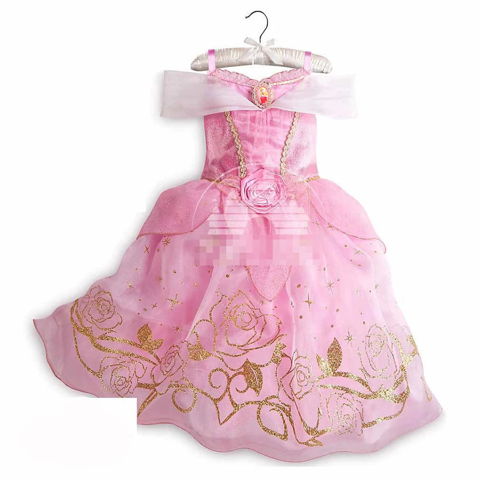 Muababy Princess Dress for Girls Aurora Belle Elsa Jasmine Cosplay Costume Party Halloween Carnival Outfit Kids 2-8Y Vestido