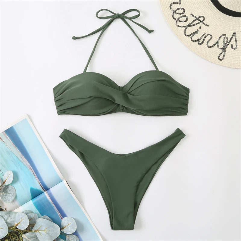 Bikini Swimsuit High Waist Thong Bathing Suit Two Pieces