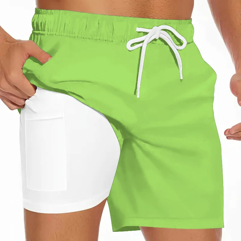 Mens Swim Trunks with Compression Liner Phone Pocket