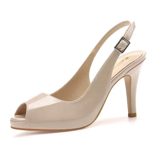 high-heeled women's nude color patent leather waterproof platform fish mouth