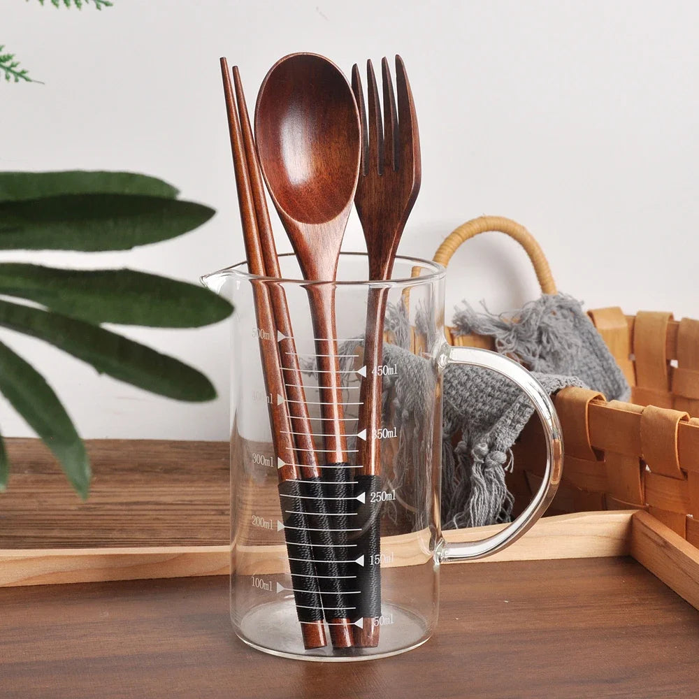 3 Pieces Tableware Natural Wood Dinnerware Spoon Chopsticks