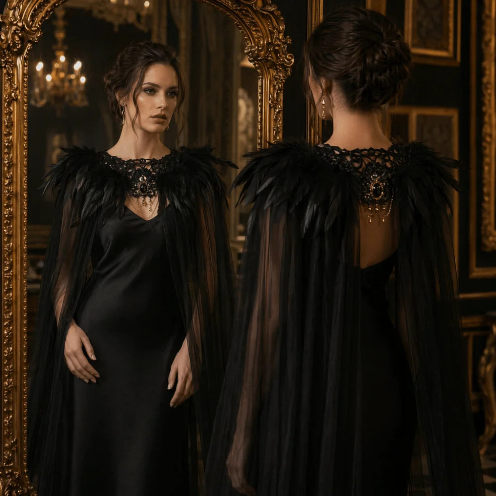 Black Halloween Feather Cloak