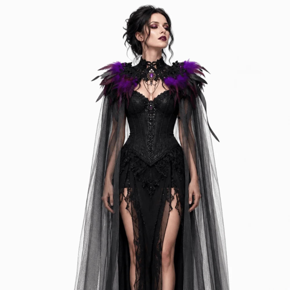 Black Halloween Feather Cloak