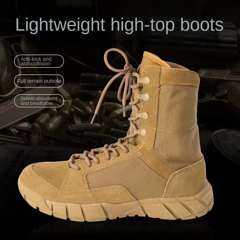 Man Lightweight Tactical Boots Combat Anti-Collision Training Lace Up Waterproof Outdoor Hiking Breathable Shoe