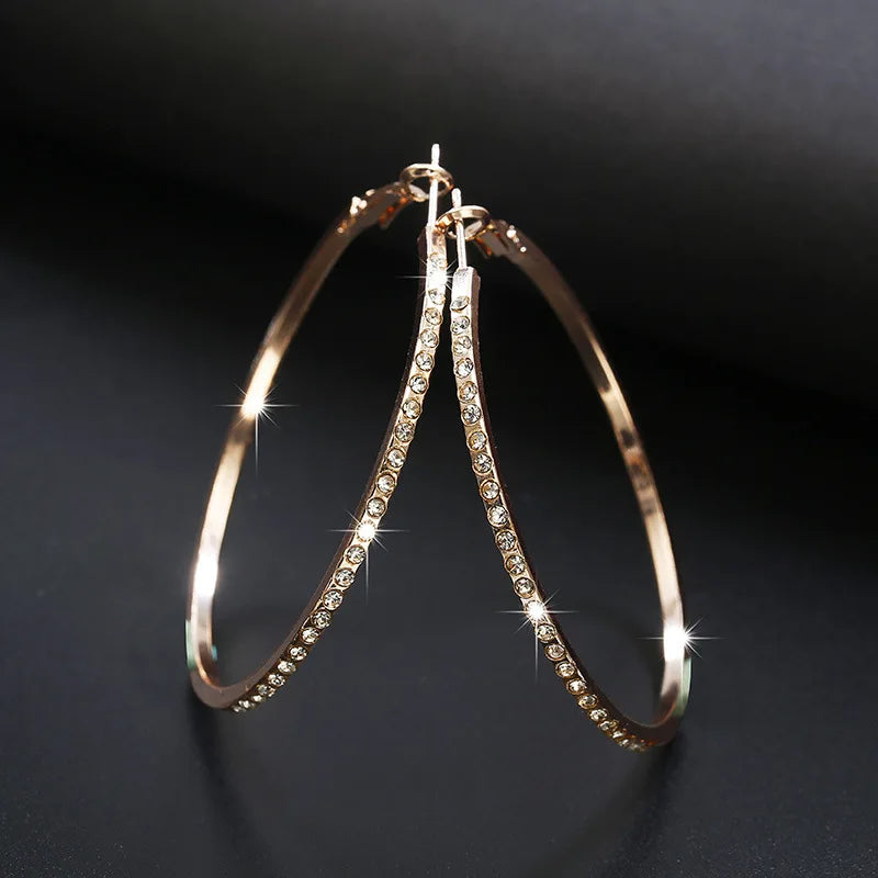 Hoop Earrings With Rhinestone Big Circle