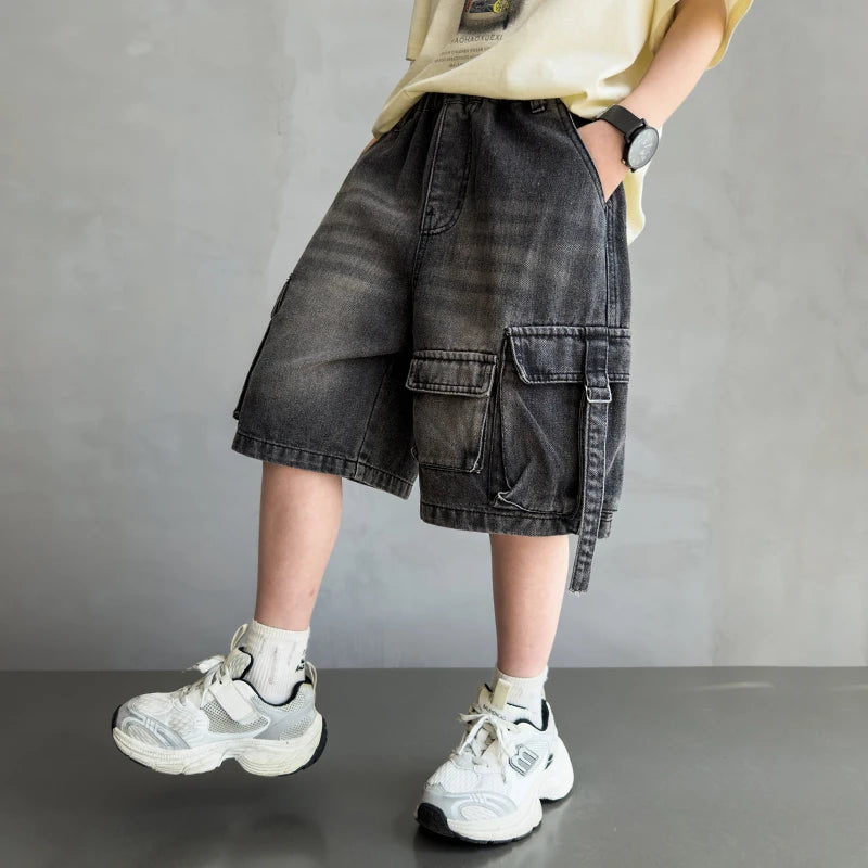 Black Denim Cargo Shorts