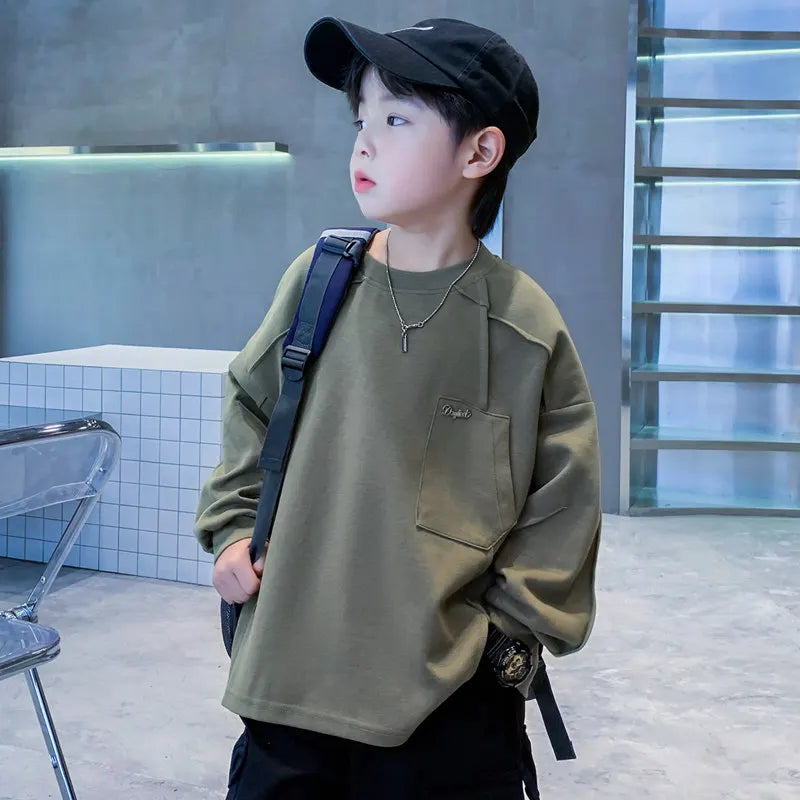 New Boys Sweatshirts 8 10 12 14Years Old Children Pullover Cotton Long Sleeve Korean Clothes Spring Fall Casual Sweatshirts Tops