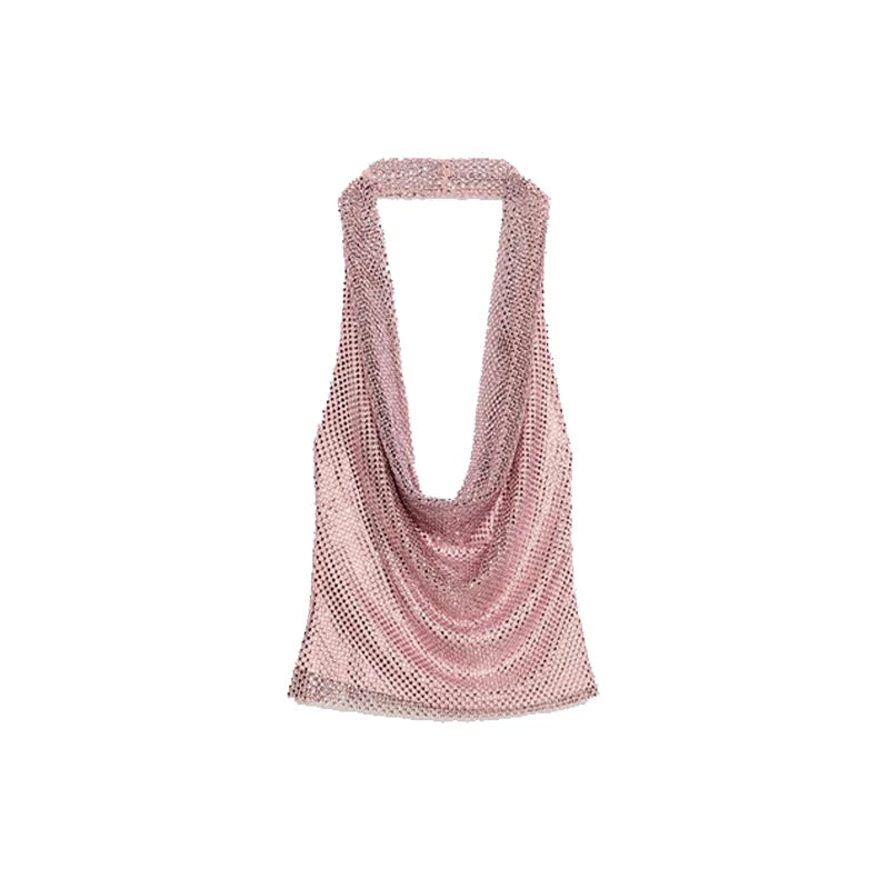Diamond Halter Backless V Neck Dress