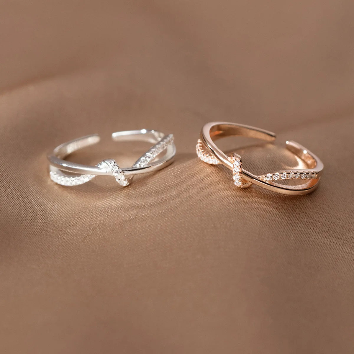 925 Sterling Silver Cross Knotting Zircon Rings