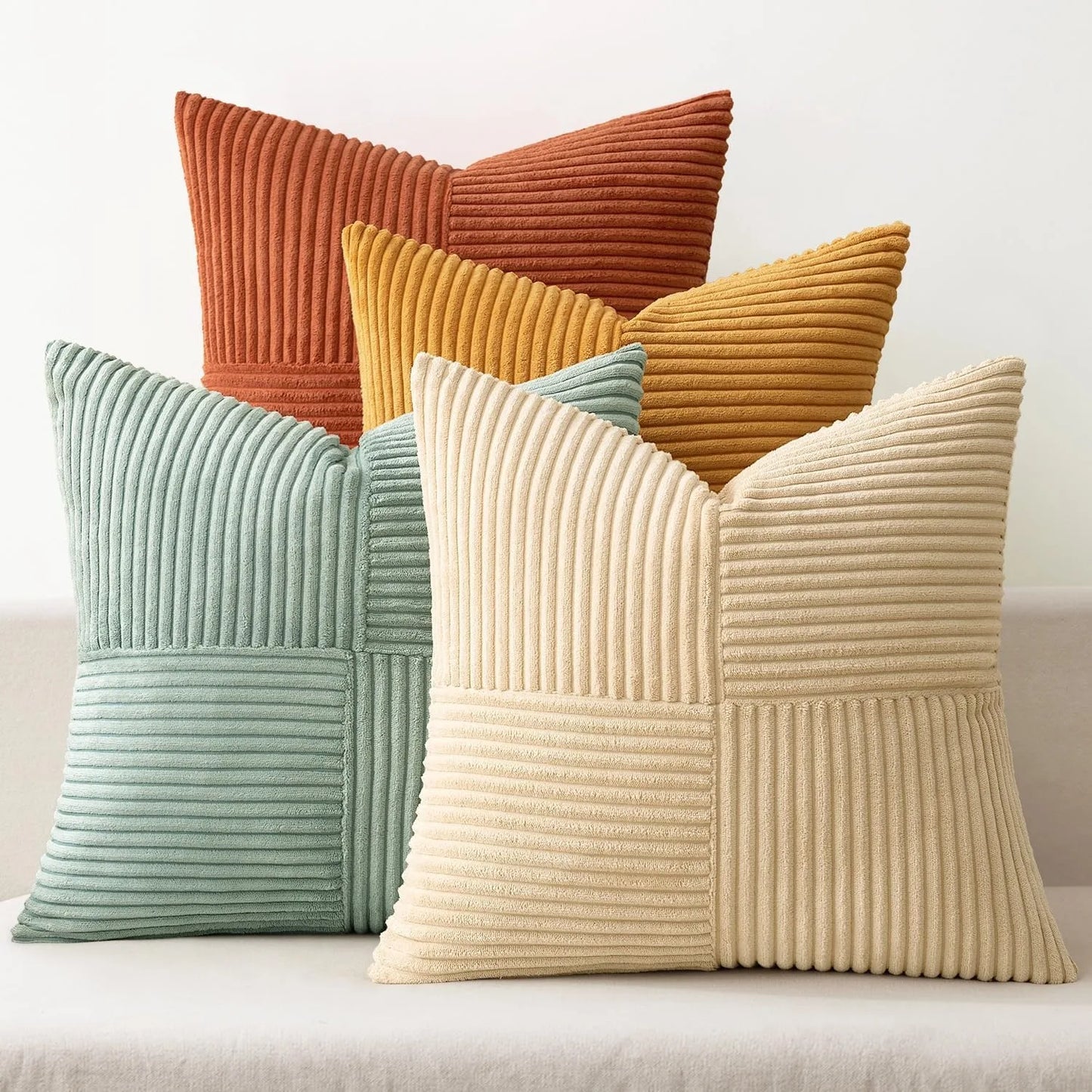 Green Corduroy Striped Decorative Throw Pillow Cover 45x45CM Mordern Spring Nordic Pillow Cases for Couch Sofa Living Room Bed