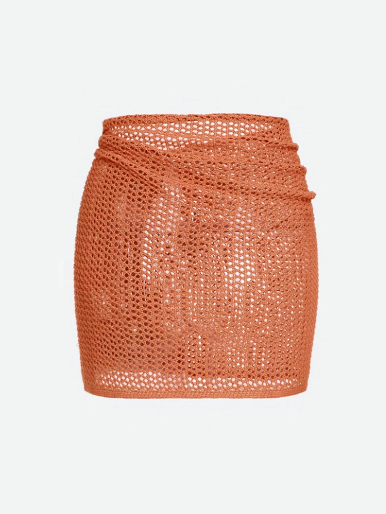 Women's Knitted Short Skirt with Hollow Straps and Slit, Sexy Beach Coverup Shirt for Summer