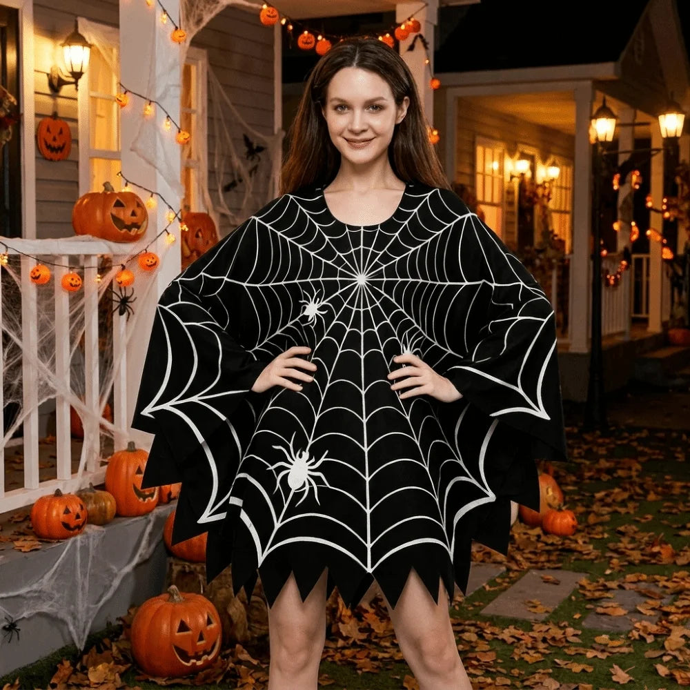 Cosplay Costume Scary Halloween Spider Web Cloak Creepy Black Shawl Poncho Cape Cosplay Party Costume Carnival Costume