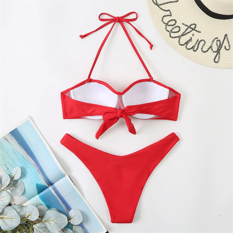 Bikini Swimsuit High Waist Thong Bathing Suit Two Pieces