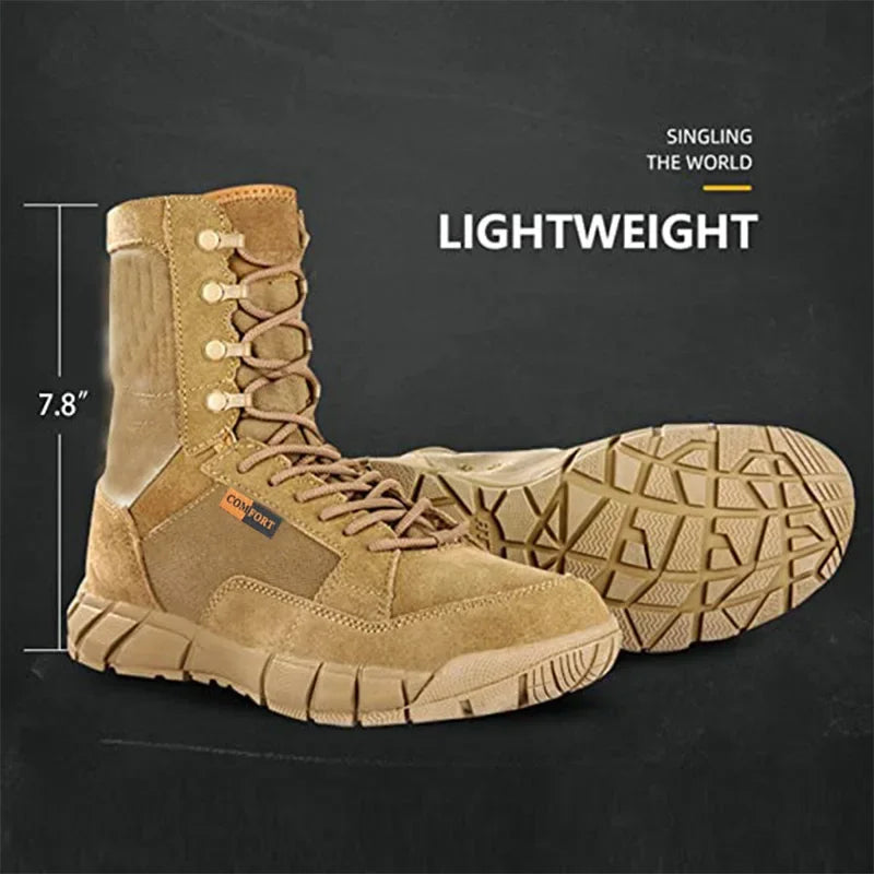 Man Lightweight Tactical Boots Combat Anti-Collision Training Lace Up Waterproof Outdoor Hiking Breathable Shoe