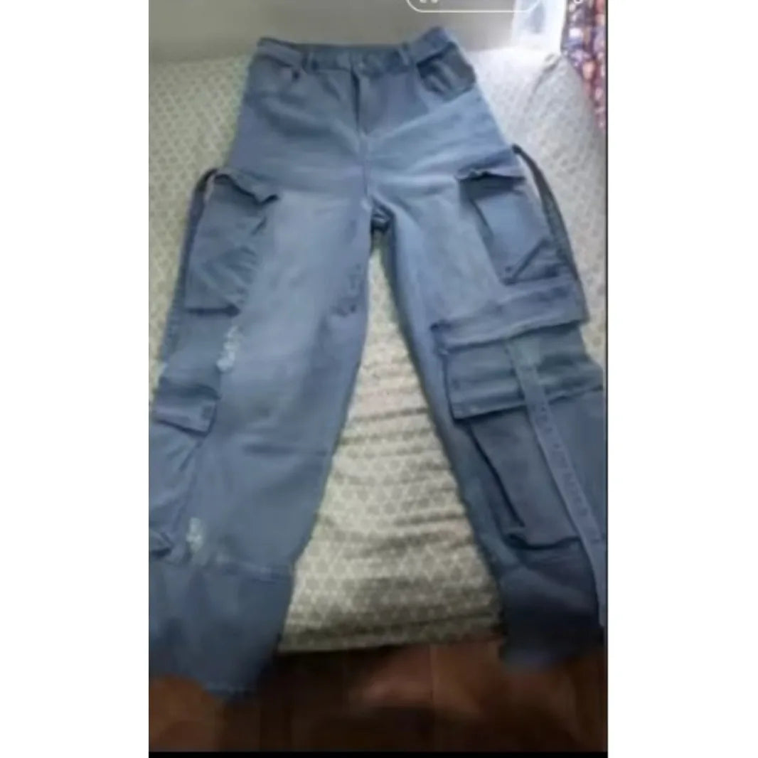 Plus Size Women's High Waist Cargo Denim