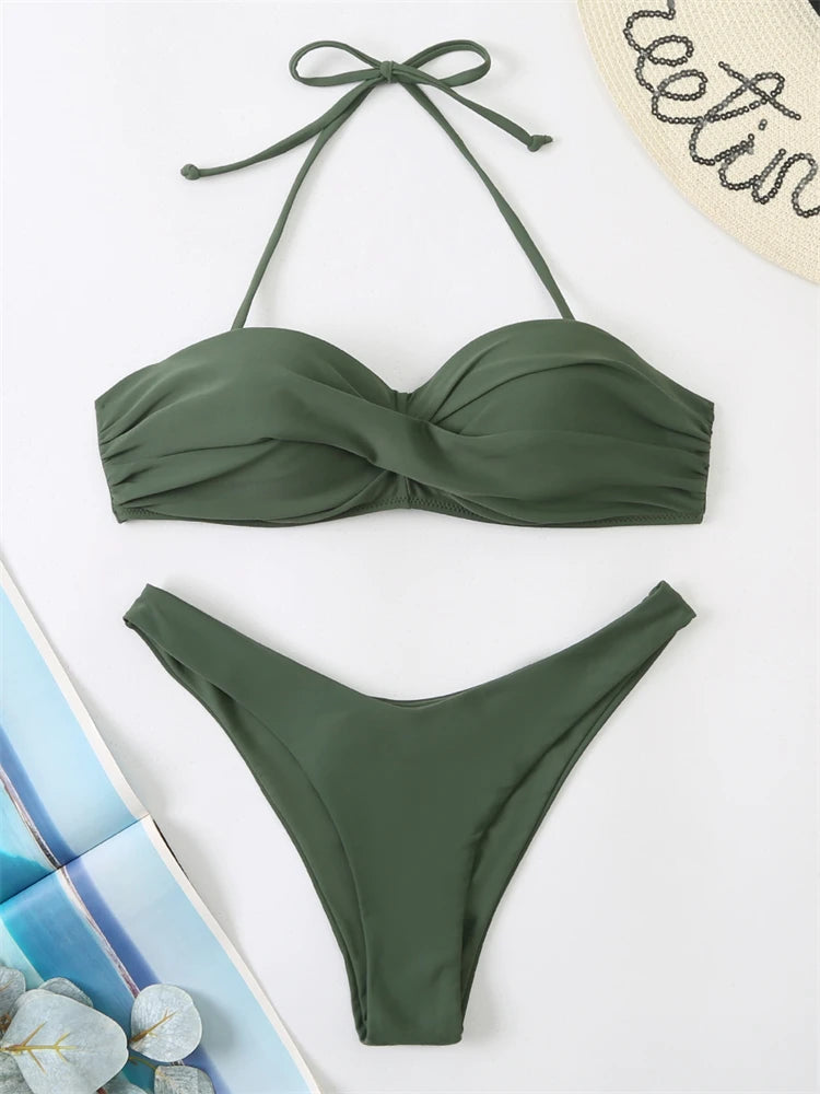 Bikini Swimsuit High Waist Thong Bathing Suit Two Pieces