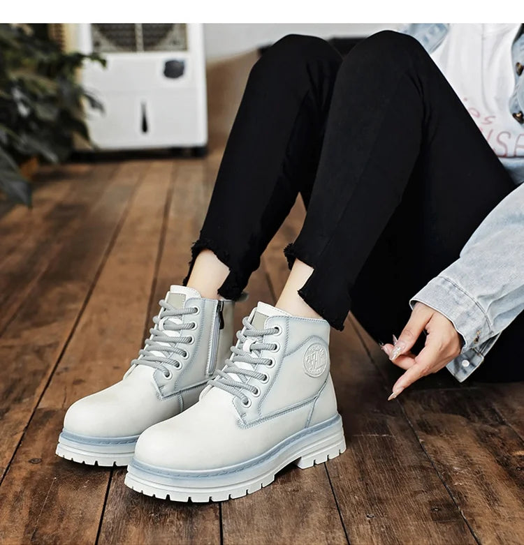New autumn and winter men's boots rain boots high-top fashion side zipper motorcycle boots men's outdoor warm booties lacing 46