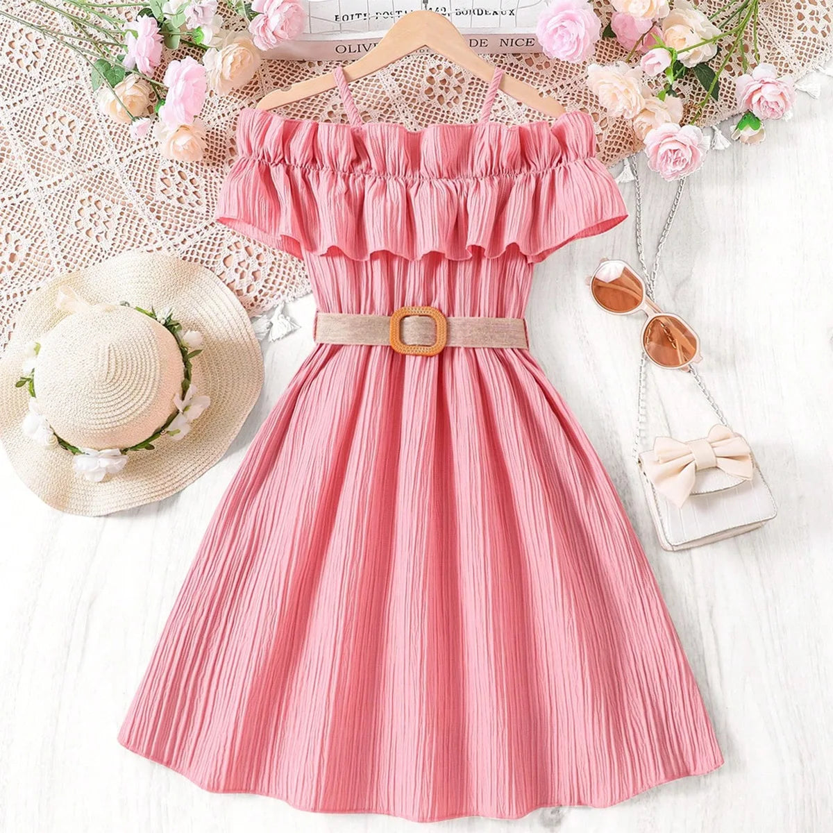 Dresses One-line Shoulder Strap Patchwork Lace Dress