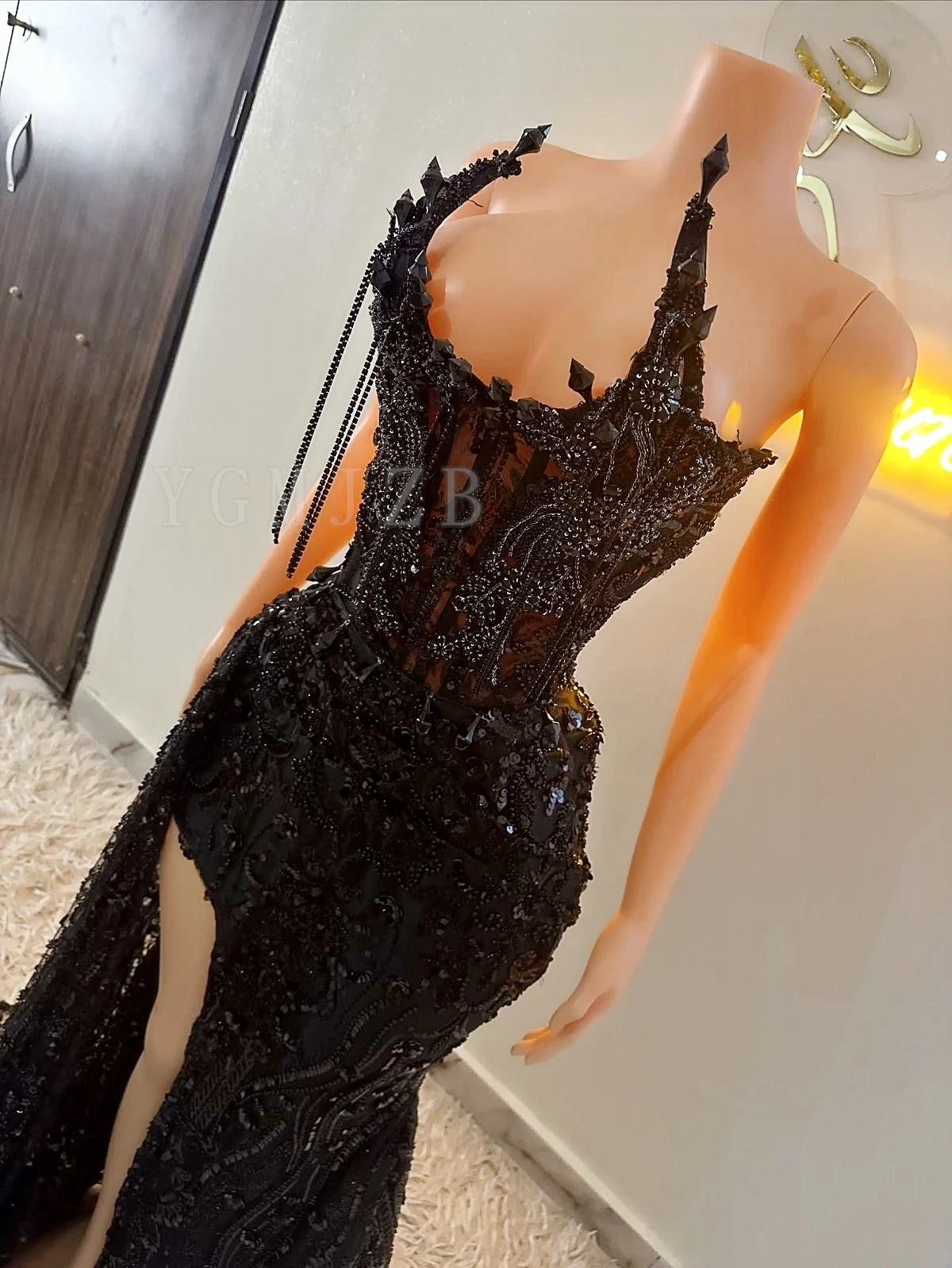 Black Rhinestones Long Prom Dresses