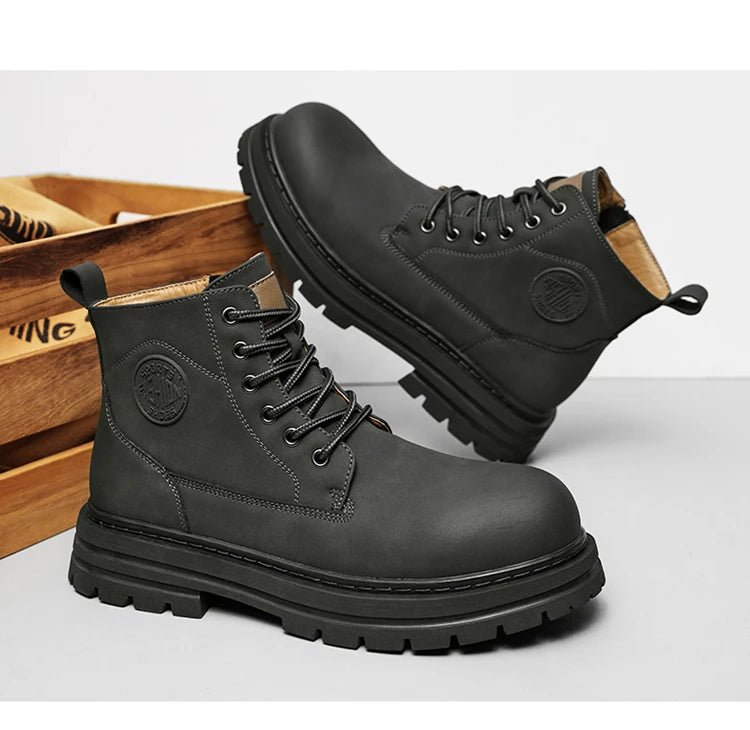 New autumn and winter men's boots rain boots high-top fashion side zipper motorcycle boots men's outdoor warm booties lacing 46